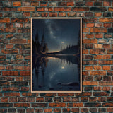 Landscape River Lake Water Night Sky Stars Trees Fine Art Print, Wall Decor, Wall Poster, Wall Art Print