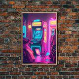 Game Room Decor, Framed Canvas Print, Synthwave Arcade, Boys Room, Gamer Gift, Gaming Wall Art, Video Game Posters, Teen Room