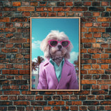 Shih Tzu Wall Print, Dog Wall Art, Dog Sunglasses, Pink Teal Suit, Funny Wall Art, Framed Wall Art, Framed Canvas, Wall Print, Wall Canvas