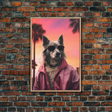 Wolfdog Wall Print, Dog Wall Art, Dog Sunglasses, Dog In Pink Jacket, Funny Art, Framed Wall Art, Framed Canvas, Wall Print, Wall Canvas