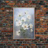 Cosmos Art Print - Framed Canvas Art - Oil Painting Poster Print  - White Flowers Still Life - Small Flower Bouquet Oil Painting Wall Art