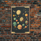 Art Deco Inspired Planetary Solar System Art, Framed Canvas Print, Cute Nursery Decor