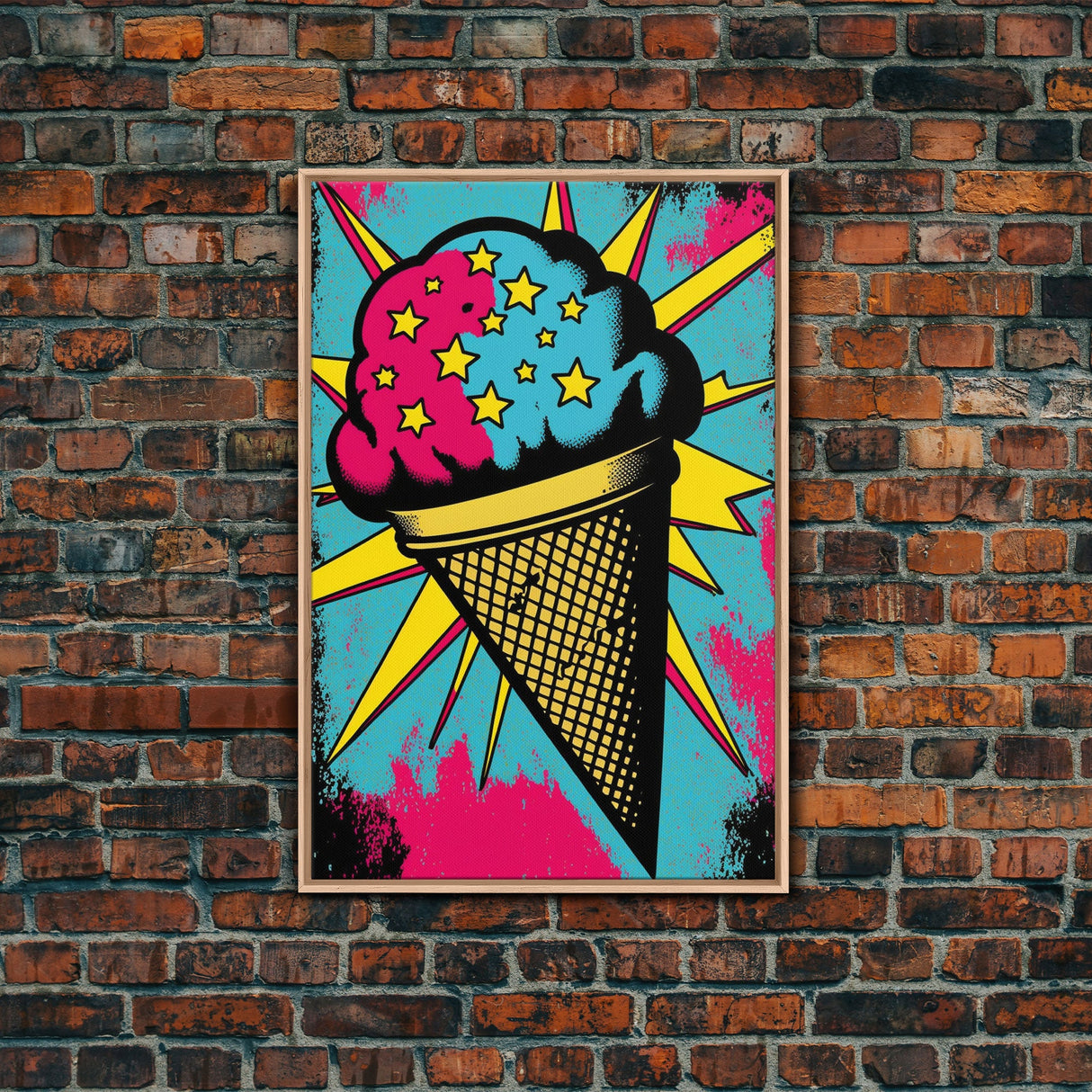 Pop Art Ice Cream, Psychedelic Ice cream cone, framed canvas print, large wall art, wall decoration, ice cream shop art