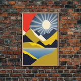 Scandinavian Style Midcentury Wall Art, Framed Canvas Print - Art Deco Minimalist Sunset Retro Style Wall Art Sepia Tones