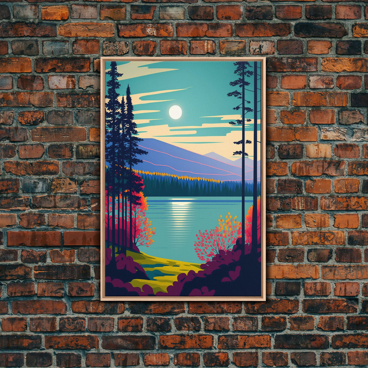 Scandinavian Inspired Pacific Northwest Art, Pop Art, Framed Canvas Print, High Contrast Vibrant and Colorful Living Room Art