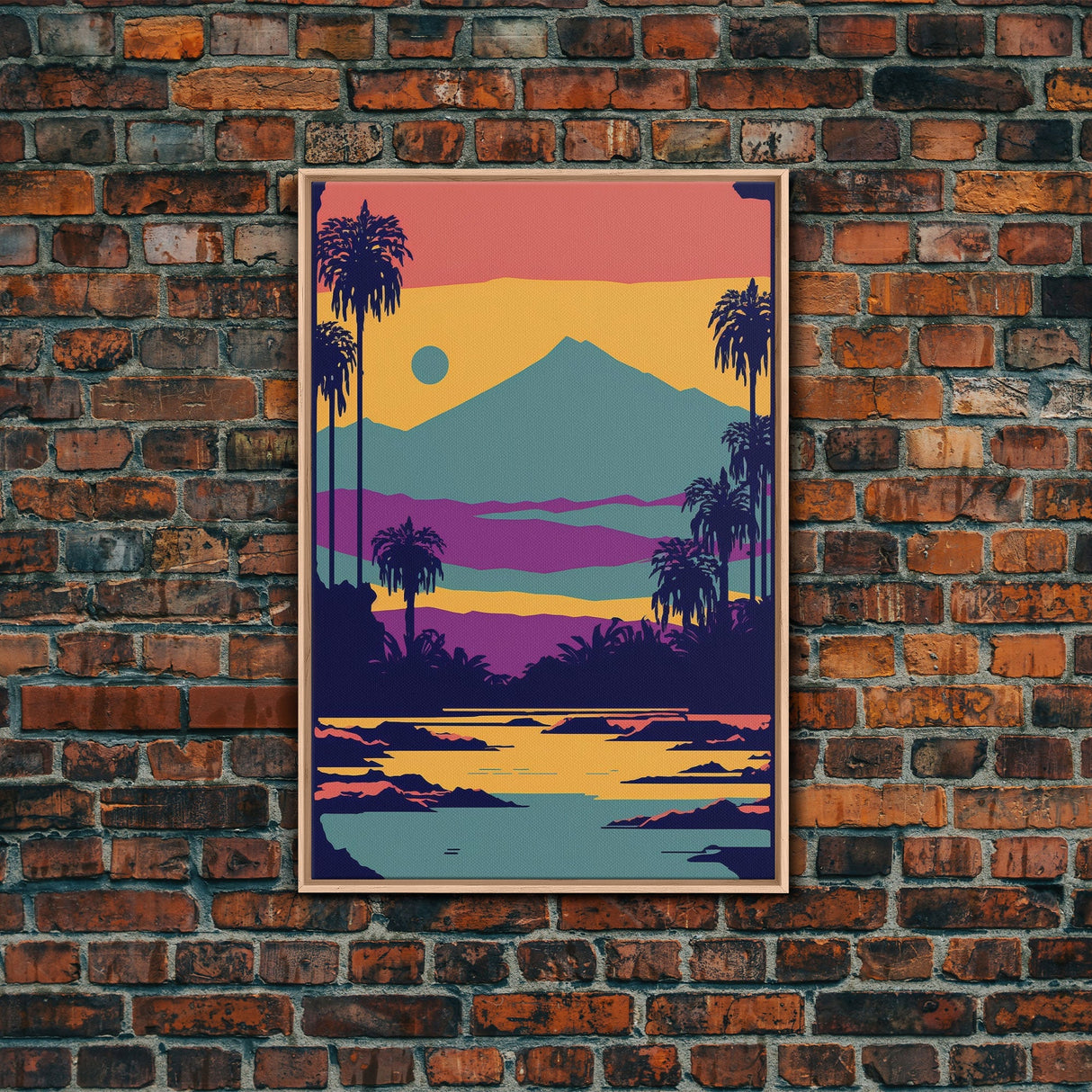 Retro Pop Art Landscape, Surrealist / Psychedelic Art, Framed Canvas Print, Nature Art, Desert Painting, Southwest Decor