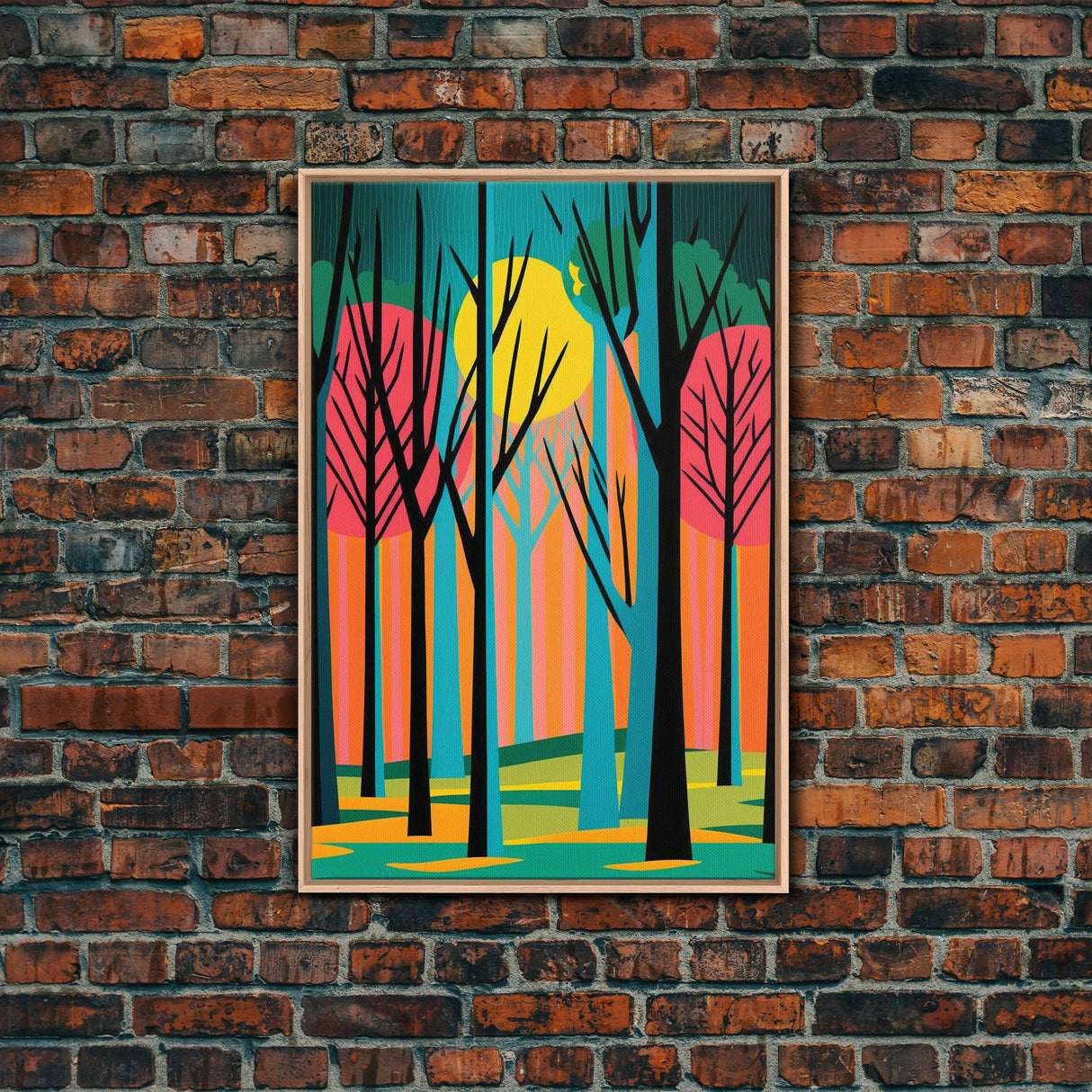 Vintage Style Art, Framed Canvas Prints, Lake and Pine Tree Forest Landscape, Florida Everglades at Sunset,  Pop Art