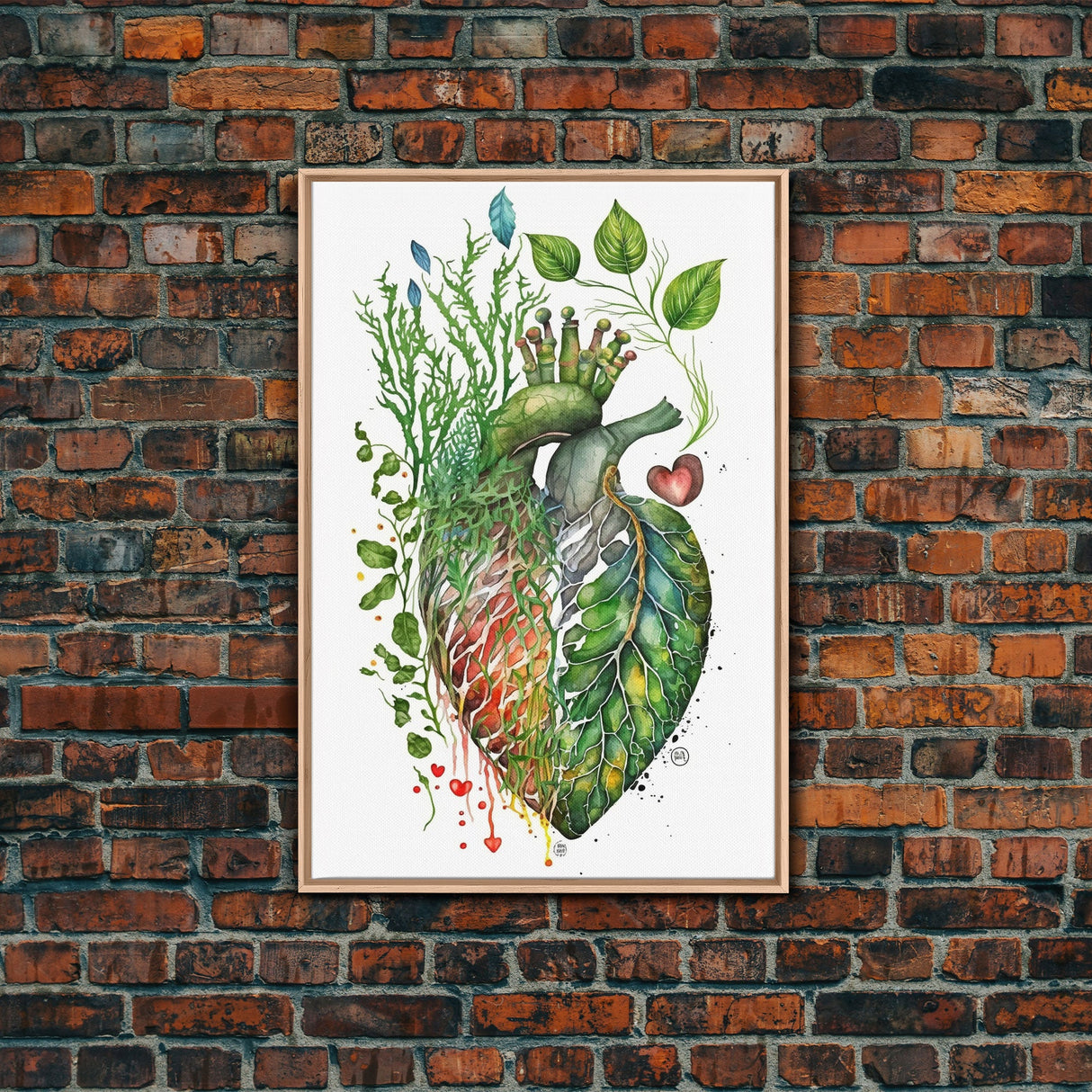 Florapunk Heart, Anatomical Heart Painting Canvas Print, Watercolor Heart, Human Heart, Pond Heart, Marsh Painting, Waterlily, Lily pads