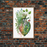 Florapunk Heart, Anatomical Heart Painting Canvas Print, Watercolor Heart, Human Heart, Pond Heart, Marsh Painting, Waterlily, Lily pads