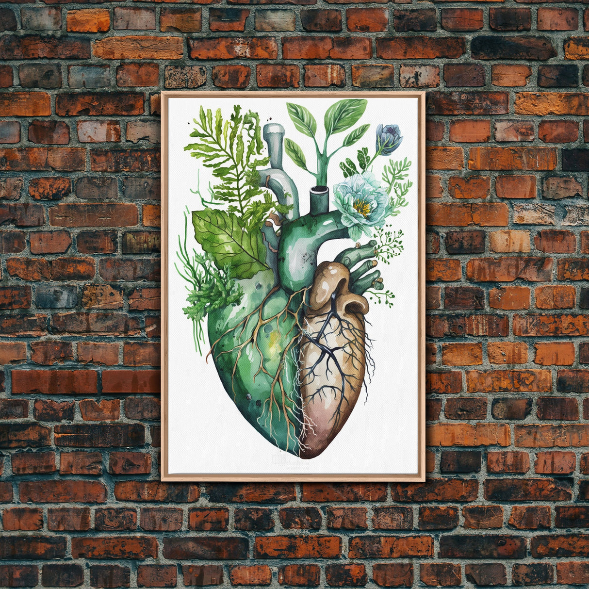 Florapunk Heart, Anatomical Heart Painting Canvas Print, Watercolor Heart, Human Heart, Pond Heart, Marsh Painting, Waterlily, Lily pads