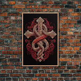 Cool Cross Art | Wall Art | Gothic Cross | Framed Canvas Print | Framed Art | Red and White Cross & Snake
