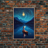 Starry Night, Girl Wizard Lights Up The Night Sky, Fantasy Art, Framed Canvas Print, Fantasy Painting Print, Original Art