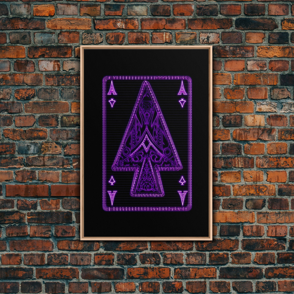 Neon Lights Purple Ace Of Spades Wall Decor, Poker Wall Art, Cards, Minimalist Print, Wall Decor, Canvas Print, Wall Art, Framed Canvas
