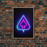 Glowing Neon Lights Pink Spades Wall Decor, Poker Wall Art, Cards, Minimalist Print, Wall Decor, Canvas Print, Wall Art, Framed Canvas
