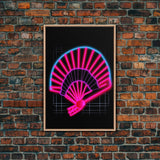 Neon Lights Folding Fan Wall Art, Line Art Print, Pink, Glowing Art, Minimalist Print, Wall Decor, Canvas Print, Wall Art, Framed Canvas