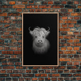 Highland Cow Art Print, Black And White, Animal Wall Decor, Minimalist Art, Wall Decor, Canvas Art, Wall Art, Framed Canvas Wall Decor