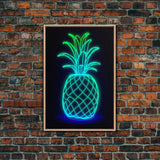 Green Neon Lights Pineapple Wall Decor, Fruit Art, Kitchen Wall Art, Minimalist Print, Wall Decor, Canvas Print, Wall Art, Framed Canvas
