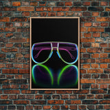 Neon Lights Eye Glasses Wall Decor, Glowing Art Print, Vibrant Art, Minimalist Print, Wall Decor, Canvas Print, Wall Art, Framed Canvas