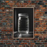 Mason Jar Wall Art, Jar Art Print, Black And White Art, Minimalist Art, Wall Decor, Canvas Art, Wall Art, Framed Canvas Wall Decor