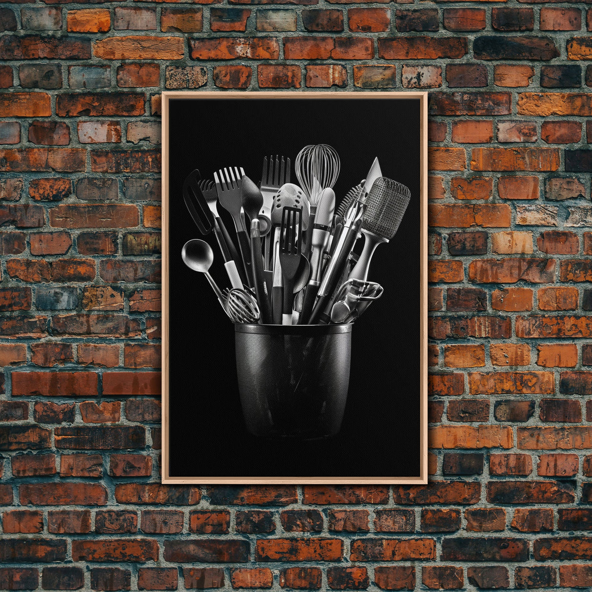 Kitchen Utensils Wall Art, Kitchen Wall Decor, Black And White, Minimalist Print, Wall Decor, Canvas Print, Wall Art, Framed Canvas