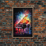 Galaxy Themed Grand Piano Wall Art, Musical Instrument Print, Studio Art, Framed Canvas Print, Piano Art, Baby Grand Piano