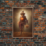 Spooky scarecrow canvas print, full moon, Halloween art, scary art