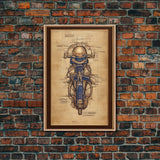 Da Vinci style steampunk motorcycle diagram, canvas print, man cave wall art, motorcycle art