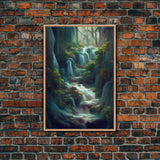 Waterfall painting canvas print, fantasy wall art, watercolor print, high fantasy, nature landscape wall art for living room