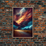 Watercolor painting canvas print of a thunder storm, gloomy wall art, golden hour, cool rain storm wall art