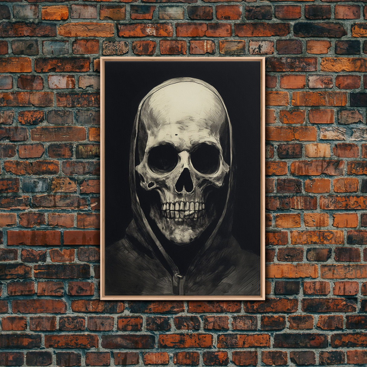 Skull Decor, Charcoal Drawing, Gothic Decor, Human Skull, Canvas Print, Wall Art, Vertical Art, Dark Wall Art, Moody Wall Art, Indie Art
