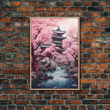 Pagoda Wall Art, Japanese Wall Art, Asian Art, Cherry Blossom Tree, Canvas Print, Wall Art, Vertical Art, Engagement Gift, Prints Wall Art