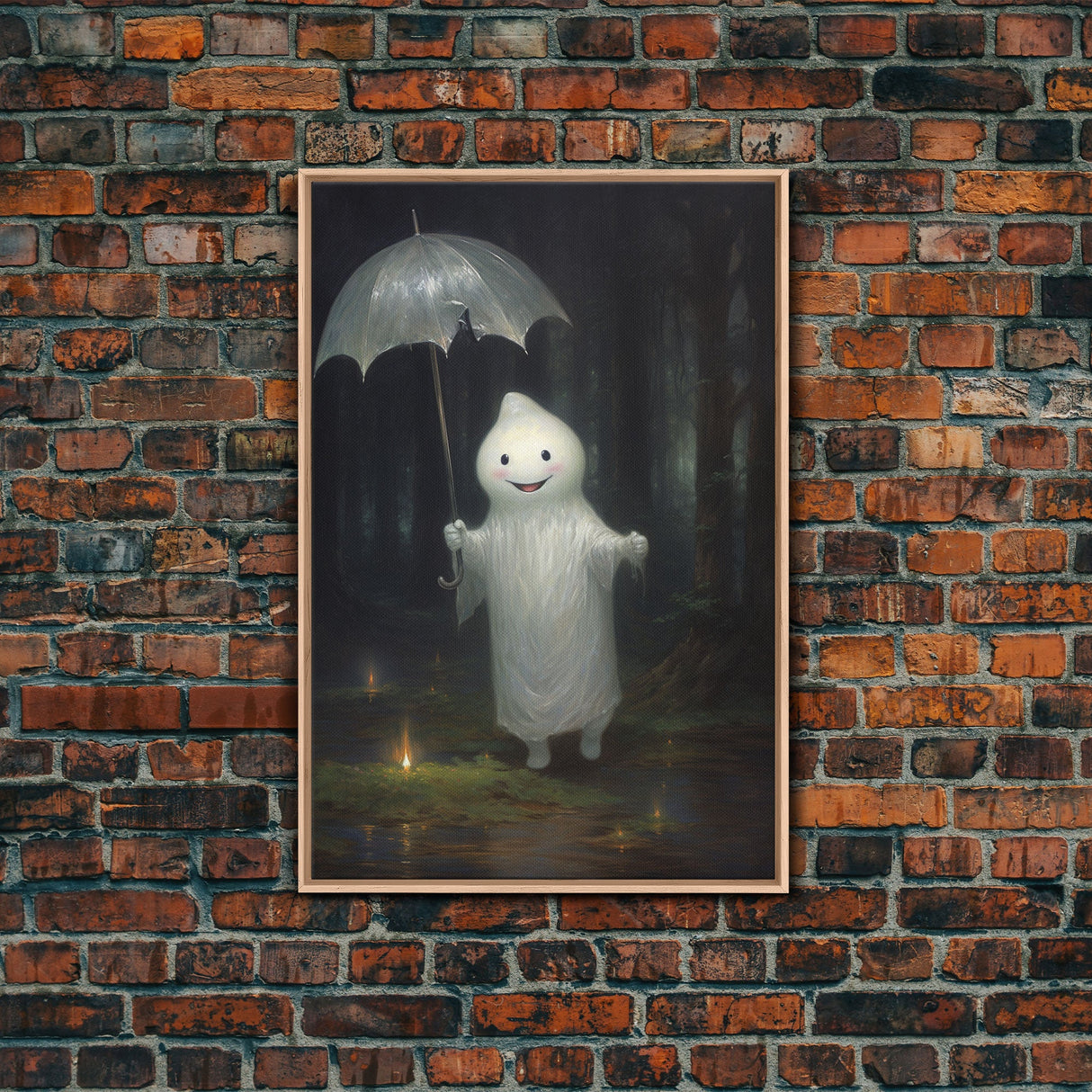 The Playground Ghost, Funny Halloween, Vintage Halloween Canvas, Framed Canvas Print, Cute Wall Art, Ghost On A Swing, Macabre Goth Art