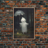 The Playground Ghost, Funny Halloween, Vintage Halloween Canvas, Framed Canvas Print, Cute Wall Art, Ghost On A Swing, Macabre Goth Art