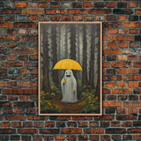 Happy Ghost In The Rain,  Vintage Halloween Canvas, Framed Canvas Print, Cute Wall Art, Who's Haunting Who?