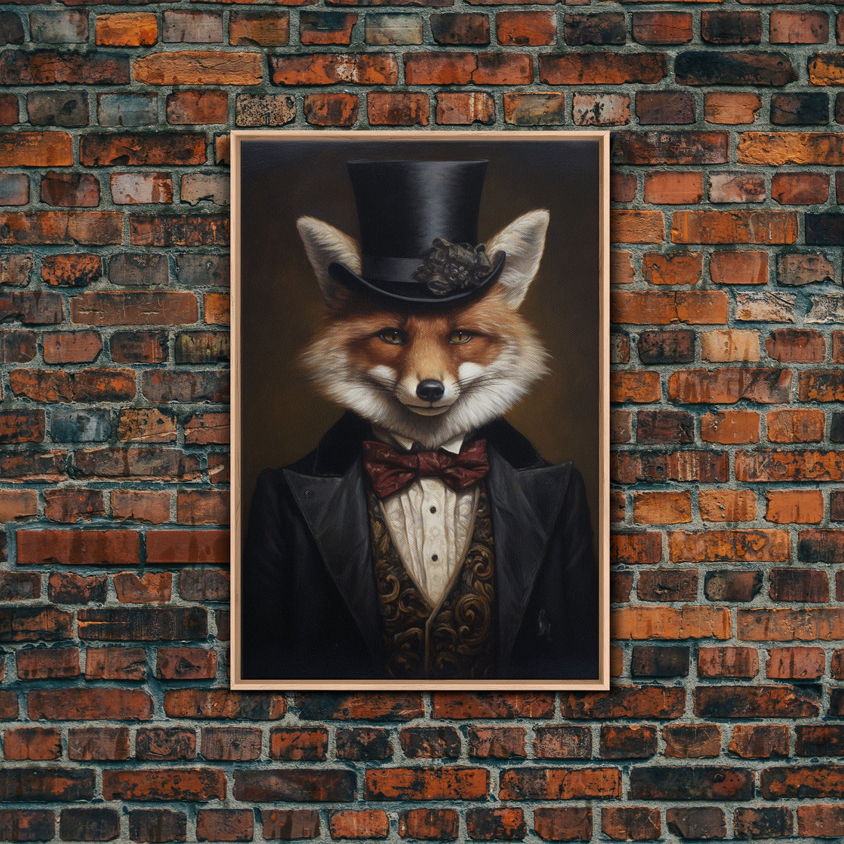 The Dapper Gentleman Business Fox, Framed Canvas or Canvas Print, Halloween Decor, Dark Academia, Funny Halloween Decorations