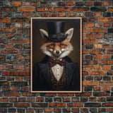 The Dapper Gentleman Business Fox, Framed Canvas or Canvas Print, Halloween Decor, Dark Academia, Funny Halloween Decorations