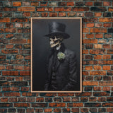 The Dapper Gentleman Skeleton, Spooky Halloween Wall Art, Canvas Print, Framed Halloween Canvas Print, Dark Academia, Goth Art