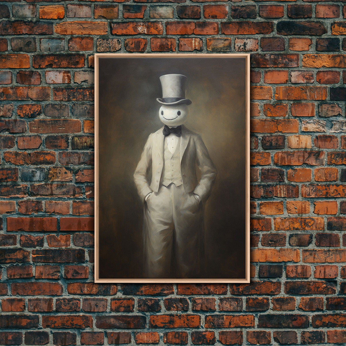 Ghost Wearing A Top Hat, Victorian Gentleman Ghost, Framed Canvas Print, Halloween Canvas Art, Unique Spooky Decor, Gothic Dark Academia Art