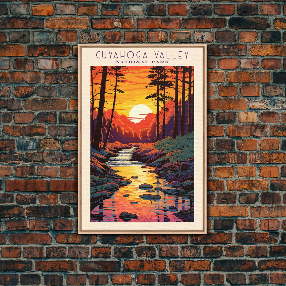 Cuyahoga Valley National Park Ohio Travel Art, National Park Print, Minimalist Travel Art, Midcentury Modern Style Landscape Painting