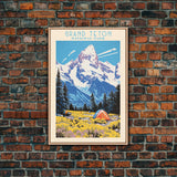 Grand Teton National Park Wyoming Travel Art, National Park Print, Minimalist Travel Art, Midcentury Modern Style Landscape Painting