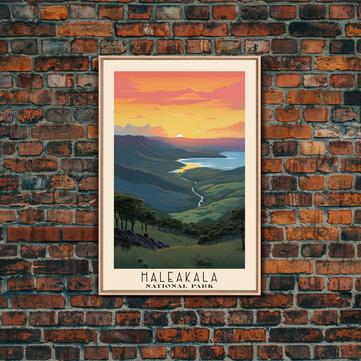 Haleakala National Park Hawaii Travel Art, National Park Print, Minimalist Travel Art, Midcentury Modern Style Landscape Painting