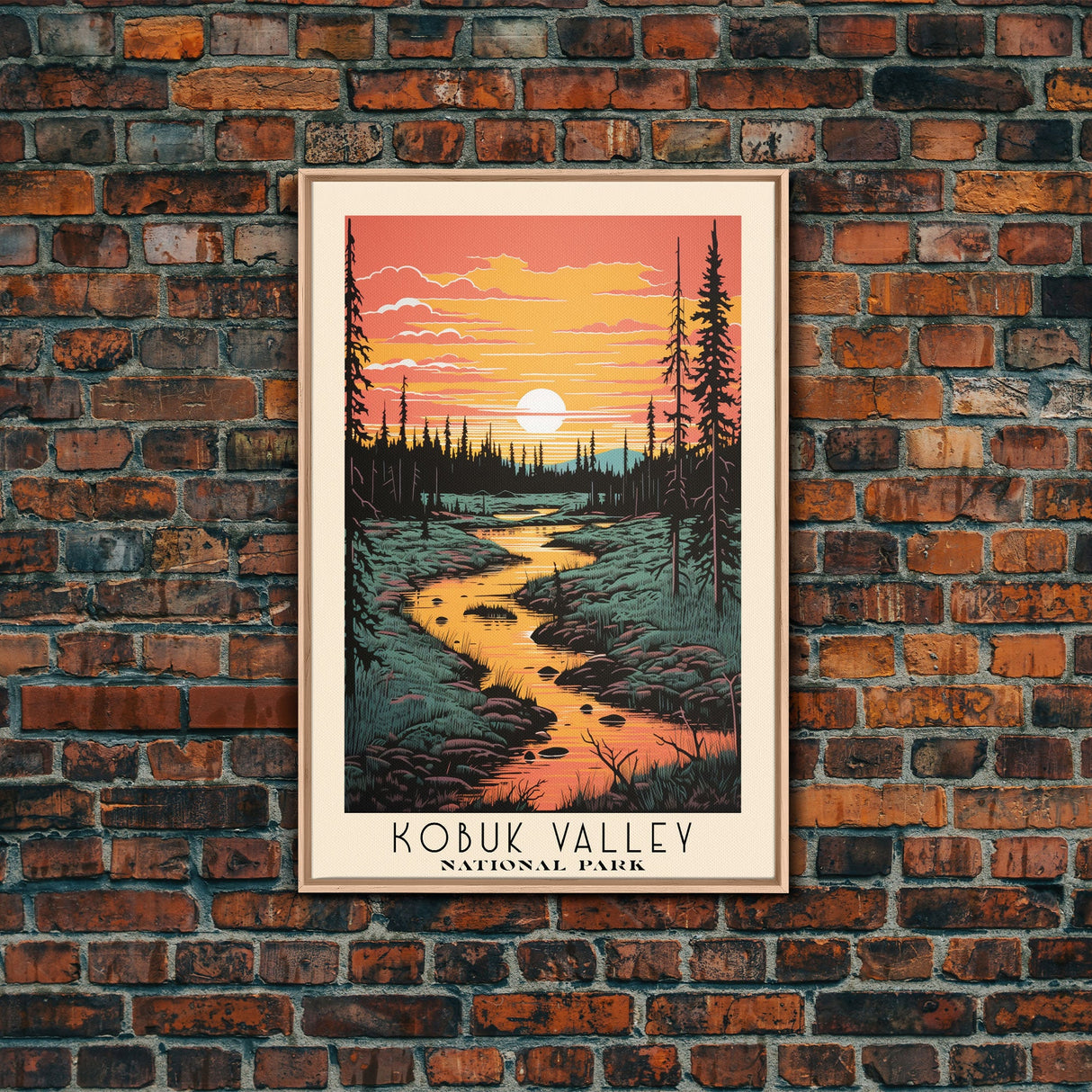 Kobuk Valley National Park Alaska Travel Art, National Park Print, Minimalist Travel Art, Midcentury Modern Style Landscape Painting