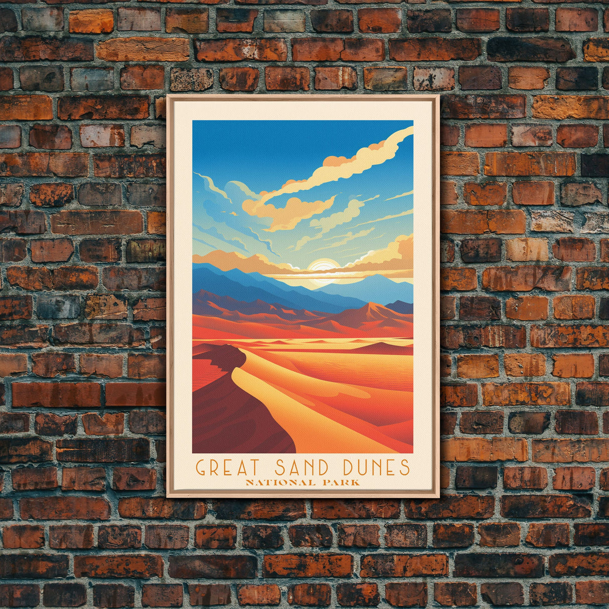 Great Sand Dunes National Park Colorado Travel Art, National Park Print, Minimalist Travel Art, Midcentury Modern Style Landscape Painting