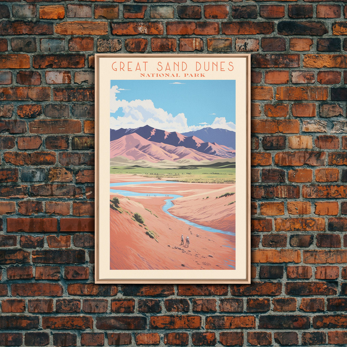 Great Sand Dunes National Park Colorado Travel Art, National Park Print, Minimalist Travel Art, Midcentury Modern Style Landscape Painting