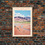 Great Sand Dunes National Park Colorado Travel Art, National Park Print, Minimalist Travel Art, Midcentury Modern Style Landscape Painting