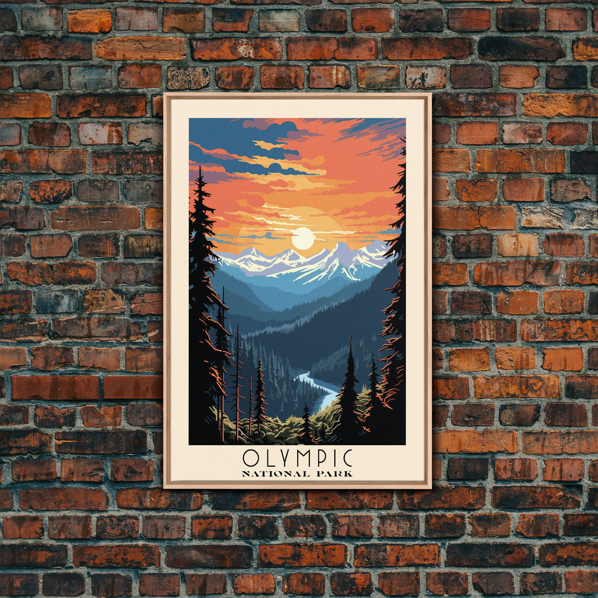 Olympic National Park Washington Travel Art, National Park Print, Minimalist Travel Art, Midcentury Modern Style Landscape Painting