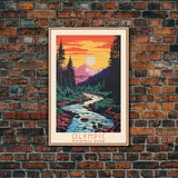 Olympic National Park, Washington Travel Art, National Park Print, Minimalist Travel Art, Midcentury Modern Retro Style Landscape