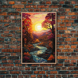 Beautiful Fall Decor, Framed Canvas Print, Mosaic / Stained Glass Style Painting, Gliclee Print, Autumn Decor, Thanksgiving Decorations