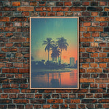 Palm Tree Wall Art, Cityscape Art, Sunset, Canvas Print, Wall Hanging, Portrait Art, Realtor Closing Gift, Bedroom Prints , Farmhouse Art