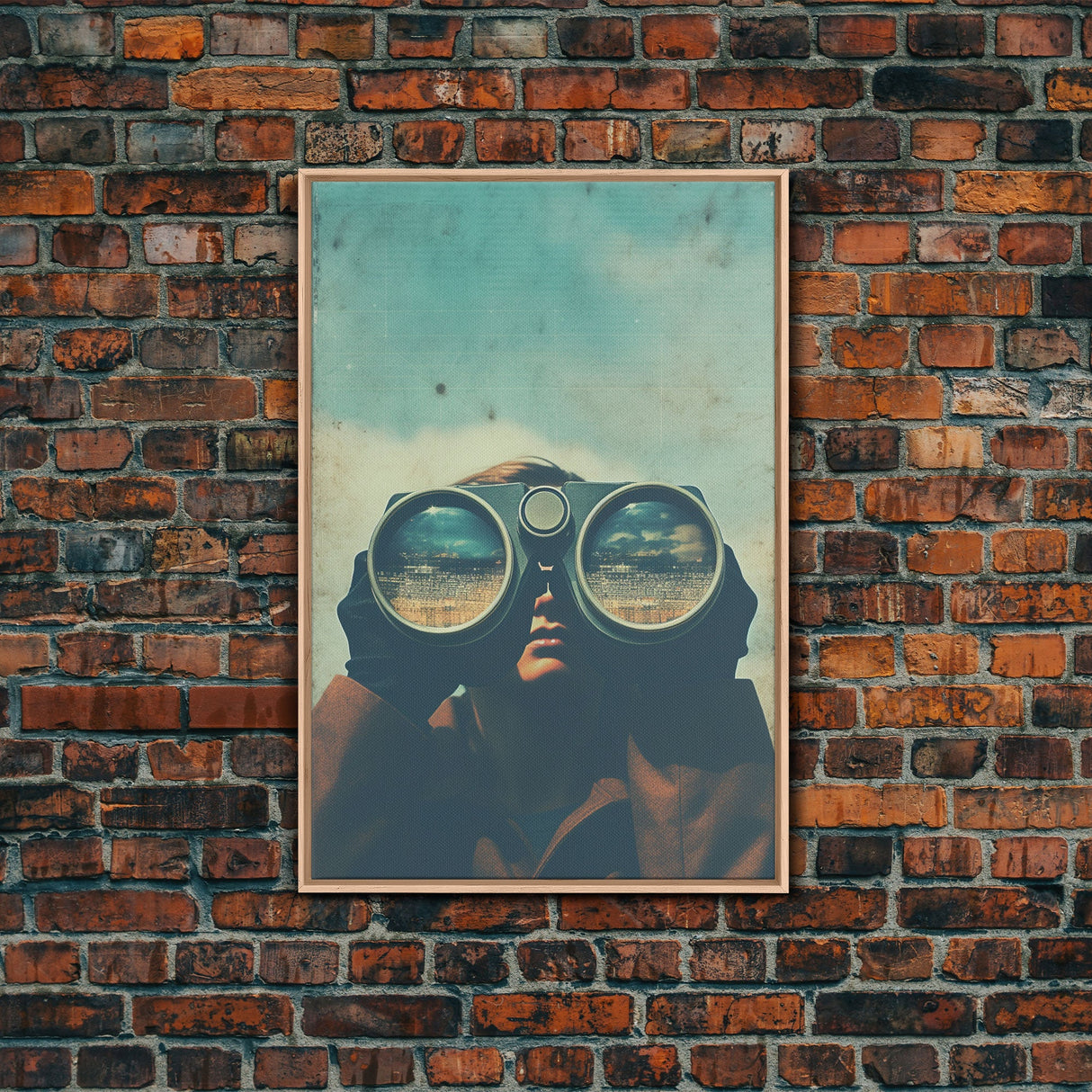 The Spy, Atomic Age Binoculars, Framed Canvas Print, Vaporwave Photography Print, Retro / Minimalist Wall Art
